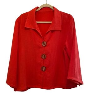 FRIDAZE LINEN REDEFINED Coral Linen Swing Blouse Top Lagenlook L